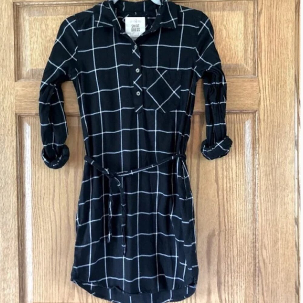 SO Flannel PullOver Shirt Dress w/ Pocket Black & White Grid/Plaid So Soft LX